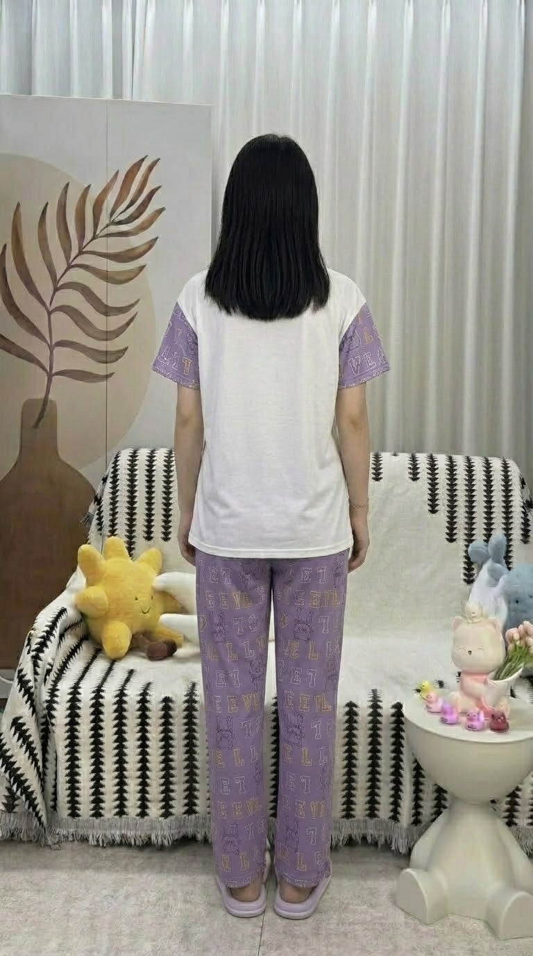 Cute Stitch Print 3-Piece Sleepwear & Pyjama Set (T-Shirt, Long Pants & Shorts)