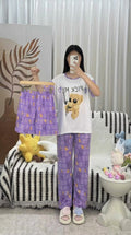 Cute Stitch Print 3-Piece Sleepwear & Pyjama Set (T-Shirt, Long Pants & Shorts)