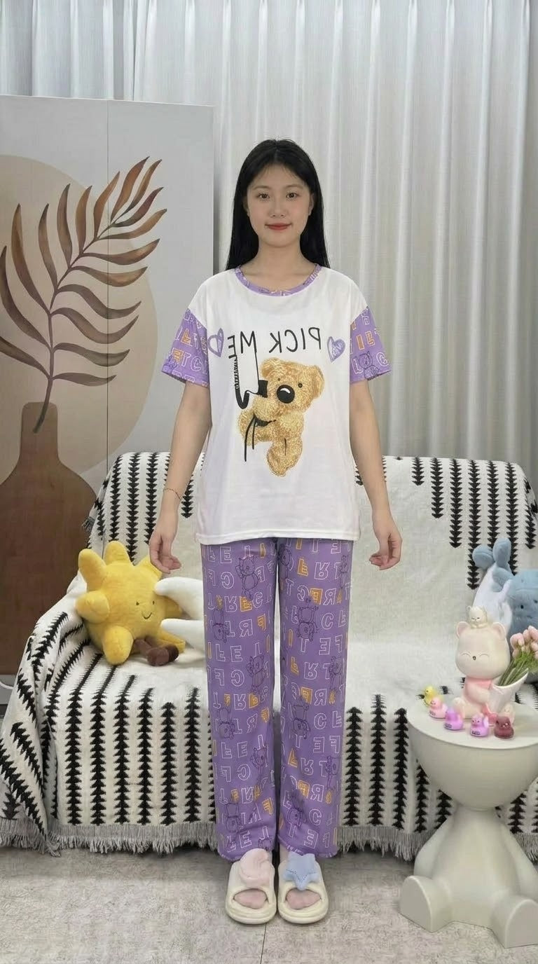 Cute Stitch Print 3-Piece Sleepwear & Pyjama Set (T-Shirt, Long Pants & Shorts)