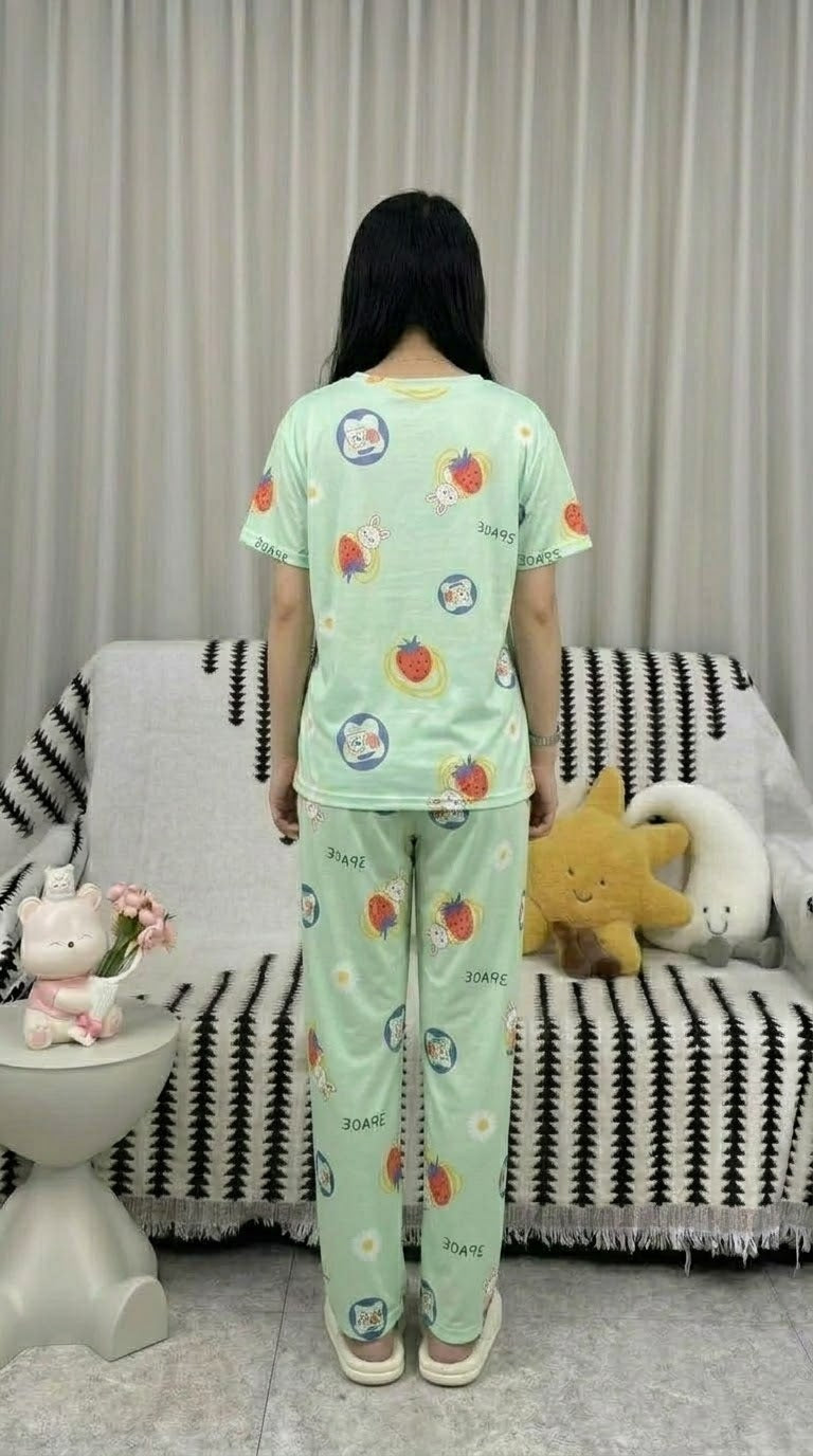 Cute Stitch Print 3-Piece Sleepwear & Pyjama Set (T-Shirt, Long Pants & Shorts)