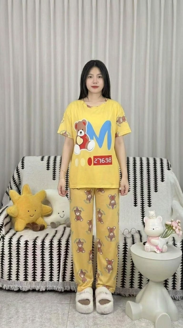 Cute Stitch Print 3-Piece Sleepwear & Pyjama Set (T-Shirt, Long Pants & Shorts)