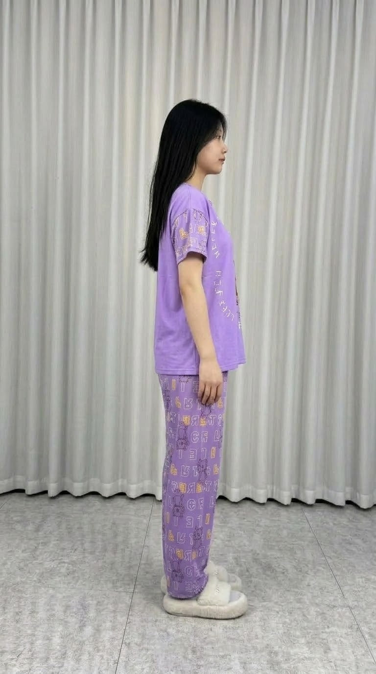 Cute Stitch Print 3-Piece Sleepwear & Pyjama Set (T-Shirt, Long Pants & Shorts)